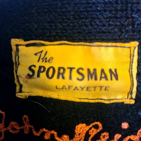 Vintage Letterman Cardigan‎ 40s 50s HS Sweater Black Red Lafayette IN Unisex - Picture 7 of 7